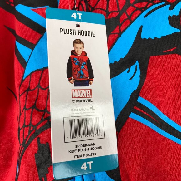 NWT Disney Marvel Boys Sz 4T Spiderman Kids Plush Hoodie Jacket Black Red - Picture 4 of 9